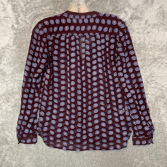 LOFT Women 100% Silk Retro Popover Long Sleeve Polka Dot Sheer Top XS Brown - Picture 2 of 10